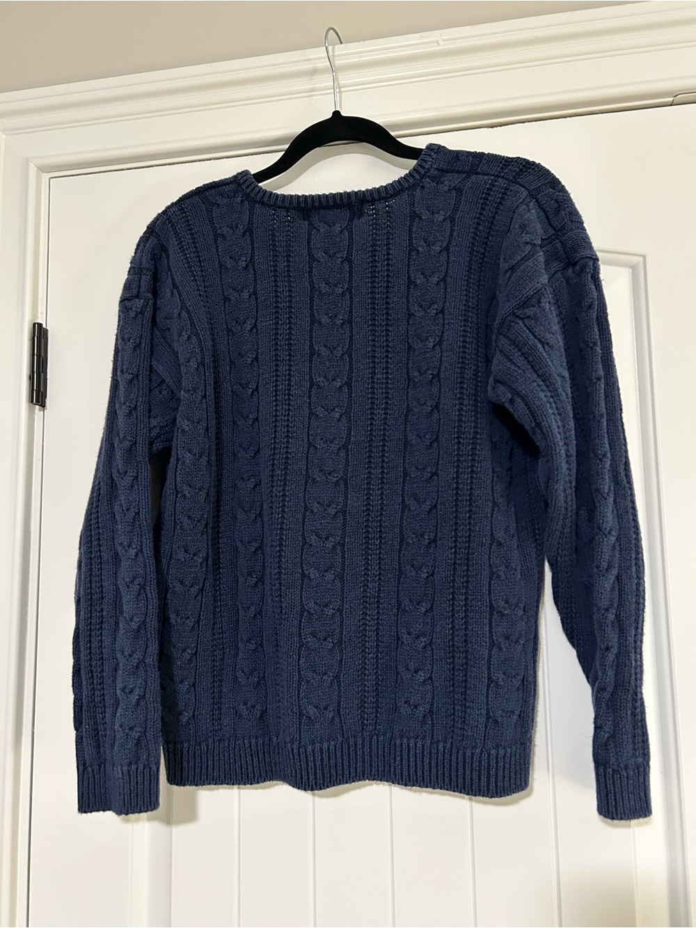 Navy Cable Knit Cotton Button Front Sweater Medium - Picture 4 of 5